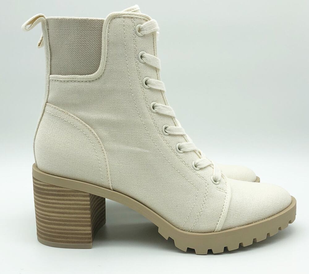 Dolce Vita Womens Combat Boots Size 9 Stacked Heel Off White Canvas NWOB